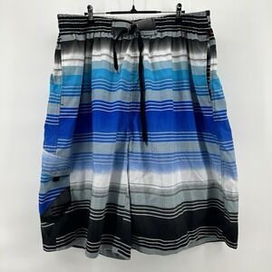 NBN Gear Board Shorts Mens 5XL Blue Black Striped Swim Trunks Big Beach Camp